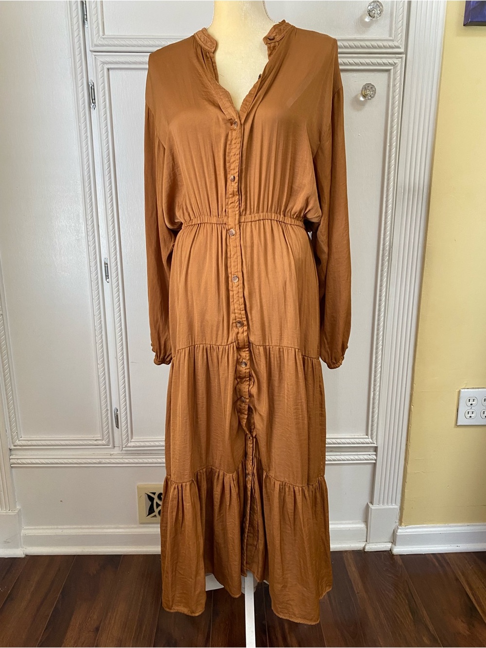 Dress Forum Rust Brown Tiered Button-Front Maxi Dress